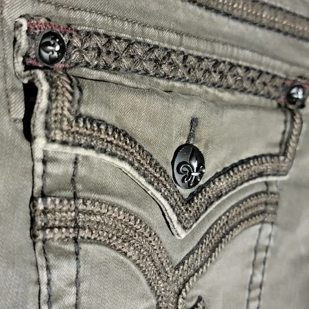 ROCK REVIVAL Gray Ben Straight Leather Detail Jeans Mens 36 Rebel Biker 90's